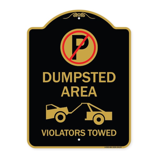 Dumpster No Parking Dumpster Area Violators Towed With Graphic, Black & Gold, A-DES-BG-1824-24120